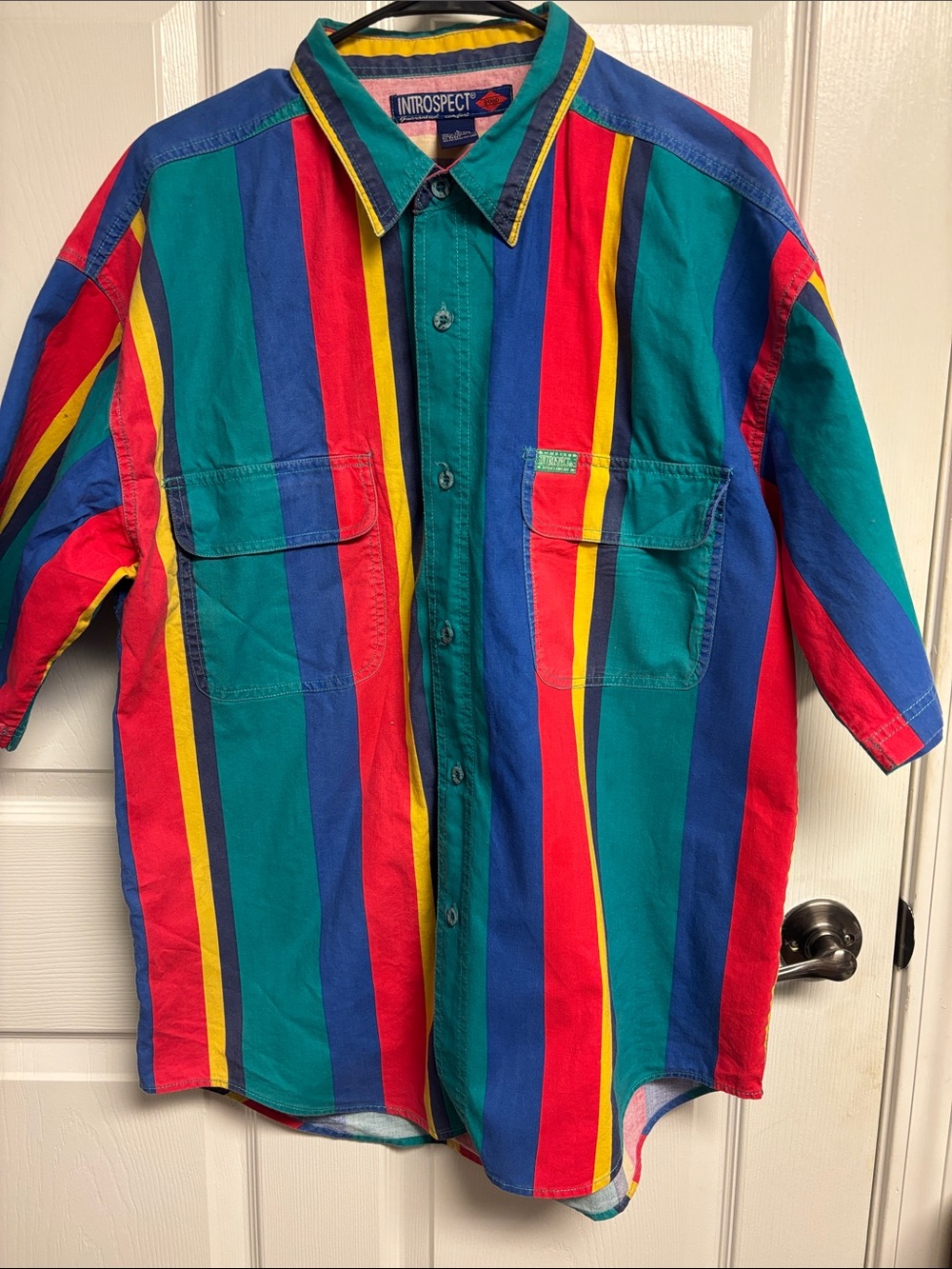 Vintage Introspect Brand Men's Bold Multi-Stripe Button-Down Shirt